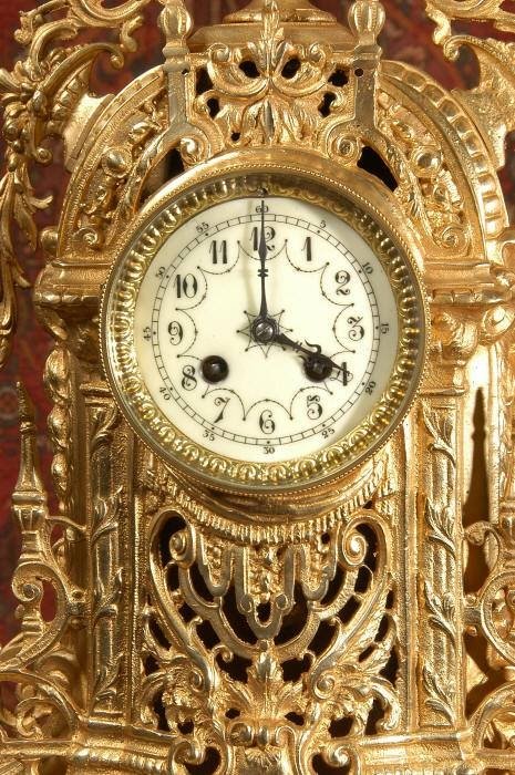 fig 4. Large and Stunning Brass Clock Set, Louis Japy ~ French - Circa 1880.